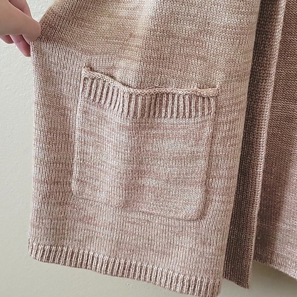 Chico's Neutral Knit Longline Open Front Elbow Sleeve Cardigan Sweater - Size L - Picture 3 of 6